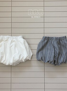 韩国进口婴幼童装女童夏季可爱甜美白色格子花苞裤公主迷你短裤
