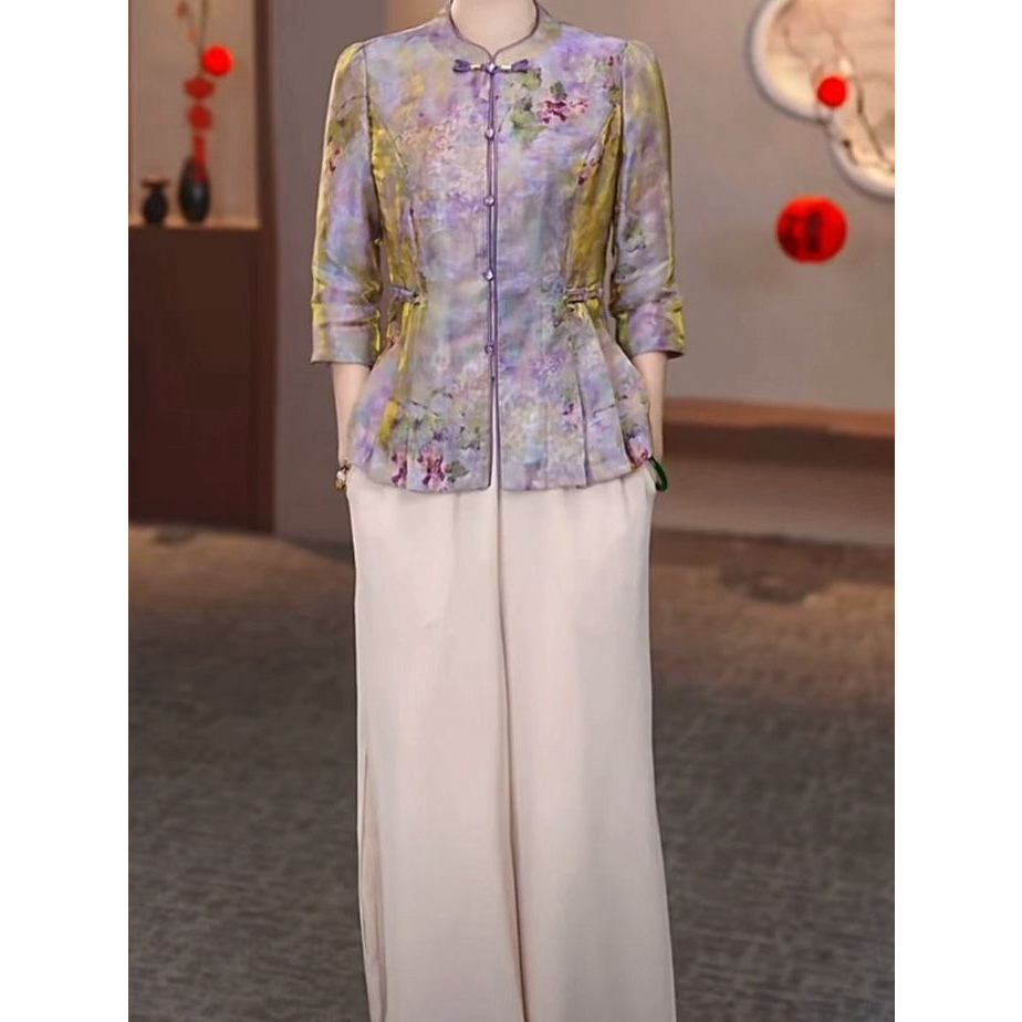 2026春夏新款中老年气质显瘦国风套装新中式薄款两件套上衣裤子