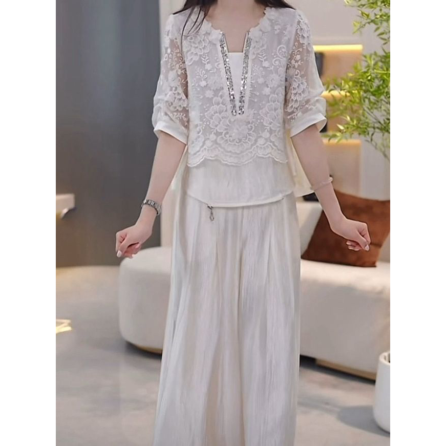 2026夏季气质新款减龄显瘦休闲洋气套装时尚桑波缎上衣裤子两件套