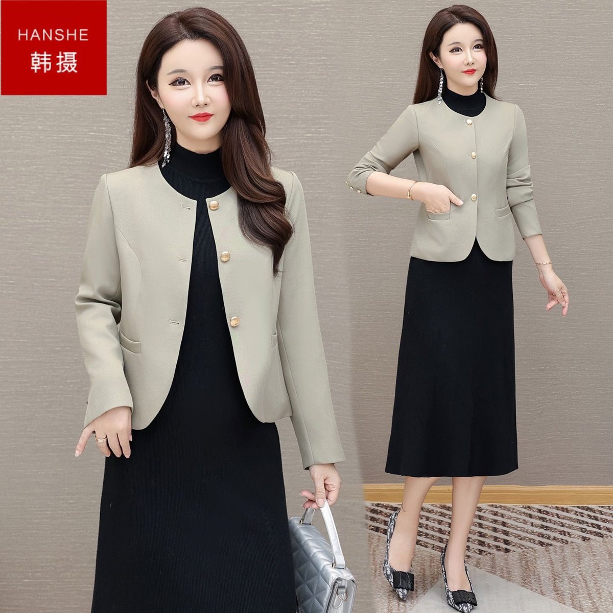 韩摄时尚气质纯色外套女2026年秋季新款韩版高腰修身显瘦百搭上衣