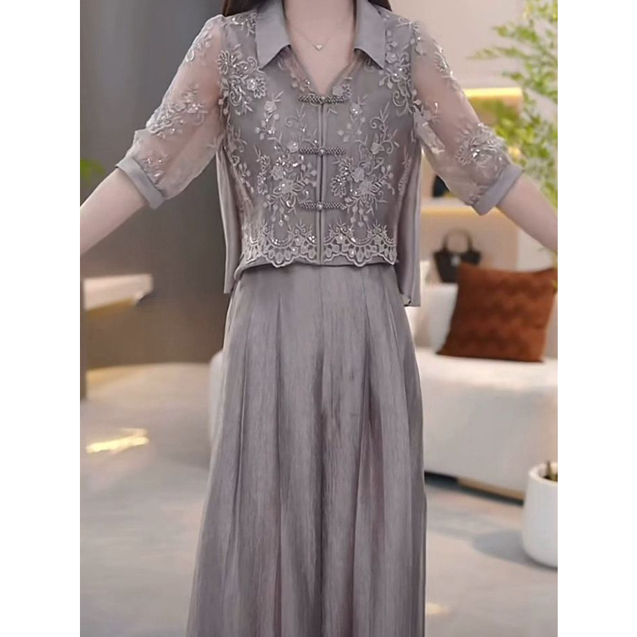 2026夏新款气质时尚休闲显瘦减龄套装新中式桑波缎两件套上衣裤子