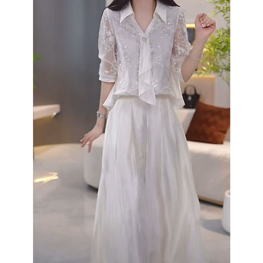 2026夏季新款时尚减龄修身显瘦休闲套装气质桑波缎两件套上衣裤子