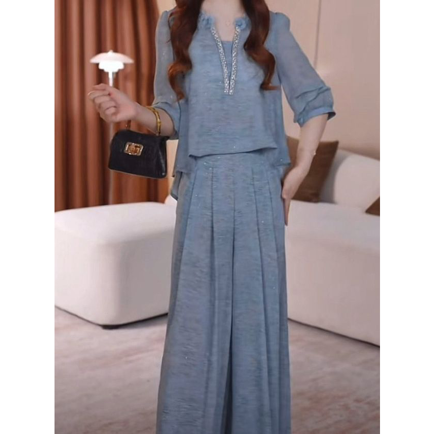 2026春夏新款气质减龄显瘦休闲套装时尚莱赛尔天丝上衣裤子两件套