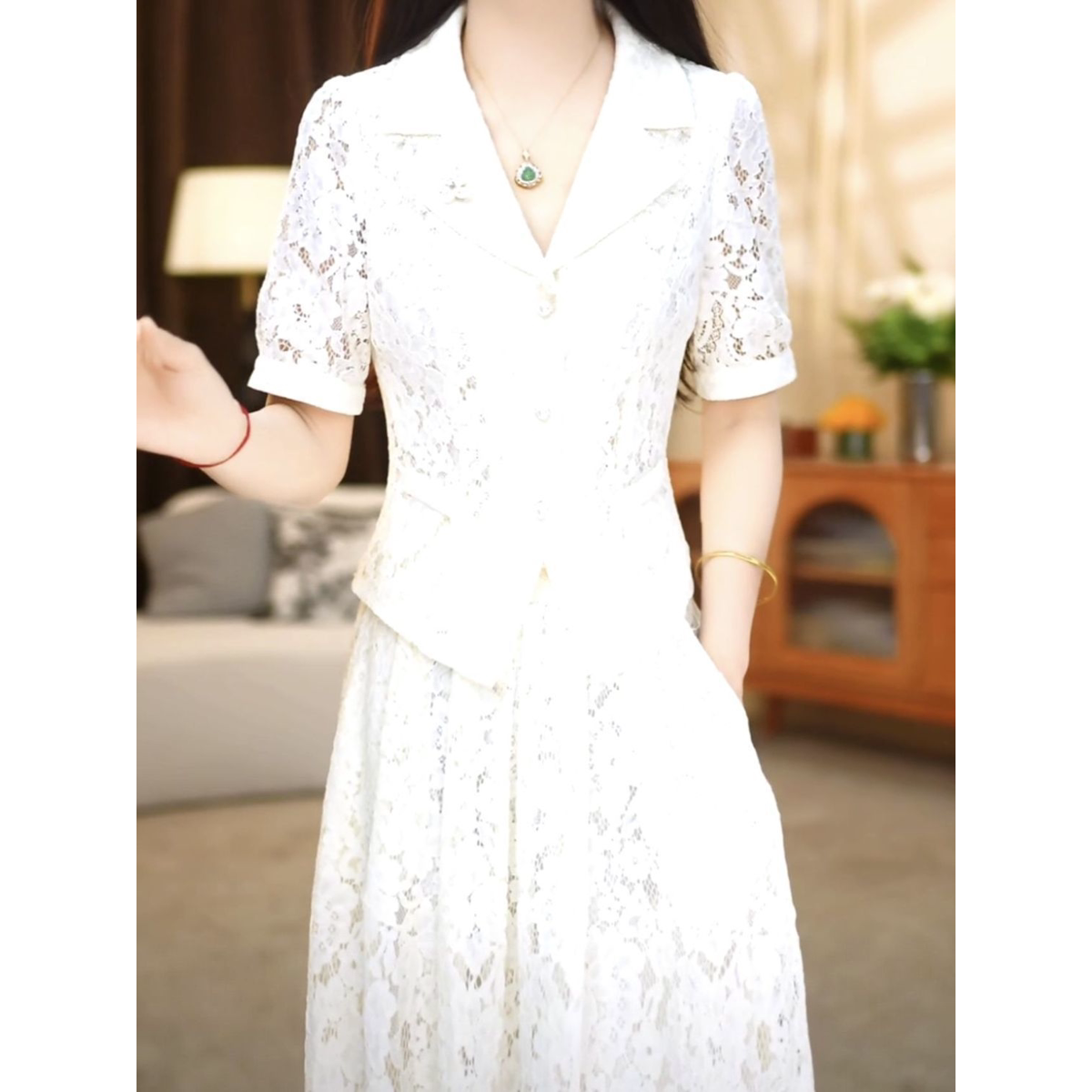 2026优雅显瘦薄款遮肉套装上衣半身裙夏款短袖淑女减龄两件套裙