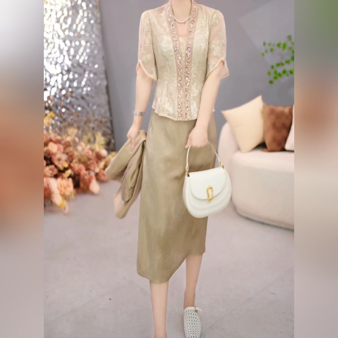 2026年夏季新款上衣+半身裙洋气时尚修身显瘦气质短袖套装裙M-4XL