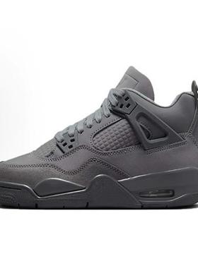 Jordan Air Jordan 4 柔软舒适  低帮 儿童篮球鞋 灰色 青少年
