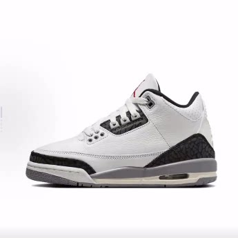 Jordan Air Jordan 3 皮革 耐磨 中帮 儿童篮球鞋 白色