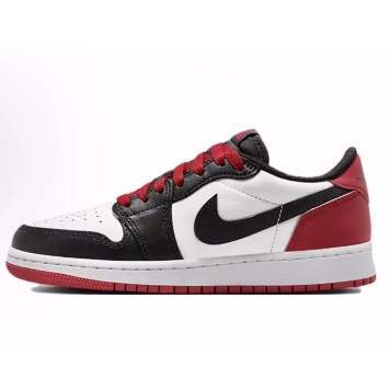 Jordan Air Jordan 1 皮革 舒适 耐磨 低帮 儿童篮球鞋 红黑