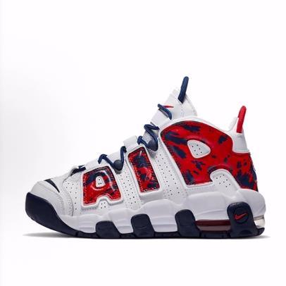 Nike Air More Uptempo 蛇纹迷彩 中帮 儿童篮球鞋 白红 男女同款
