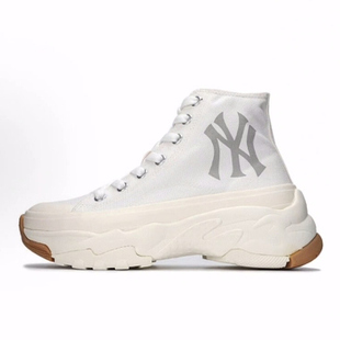 MLB Chunky High 系带 防滑耐磨 高帮 帆布鞋 男女同款 白