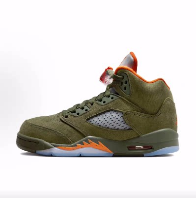 Jordan Air Jordan 5减震耐磨 高帮 儿童篮球鞋 军橄榄色
