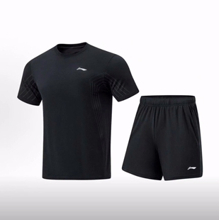 LiNing李宁 乒乓球系列 透气圆领短袖T恤短裤运动套装 男女同款