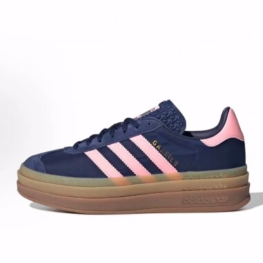 adidas originals GAZELLE BOLD 舒适低帮 板鞋 女款 深蓝粉色