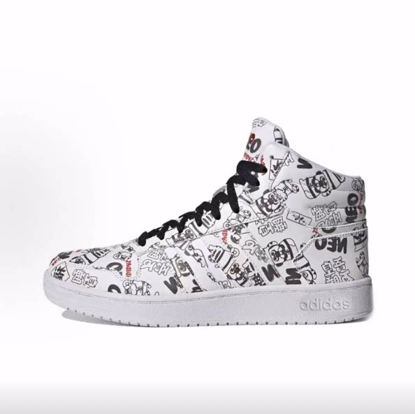 adidas neo Hoops 2.0 Mid 合成革 中帮 板鞋 男女同款