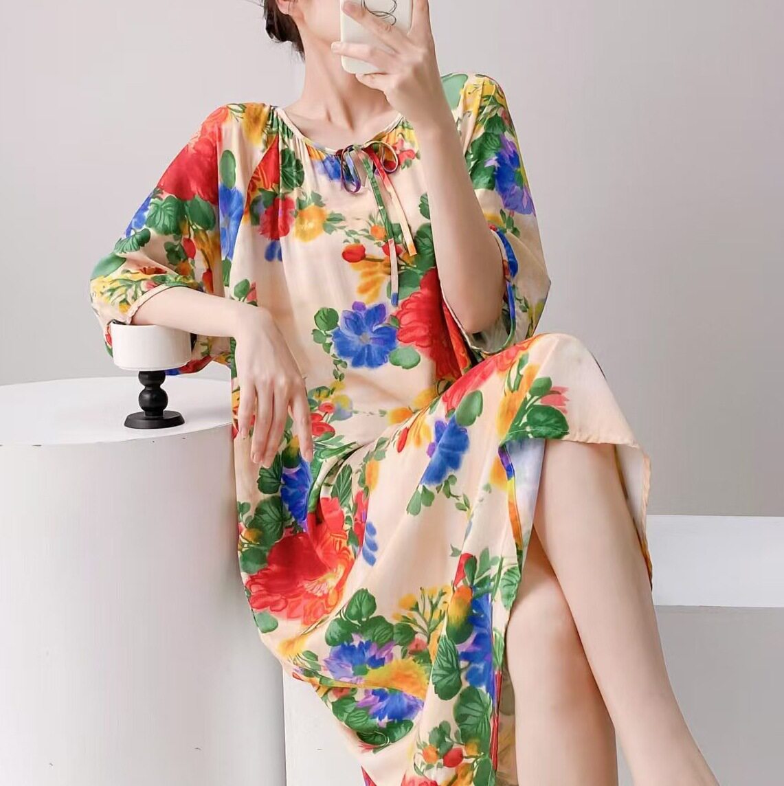 2024新款国风睡裙女夏气质高级感棉绸睡衣海边度假新中式绵绸长裙