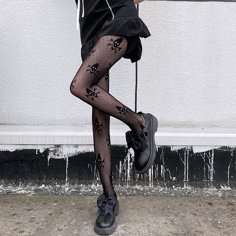 暗黑风骷髅头连体渔网袜