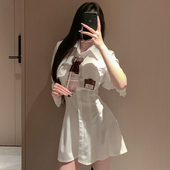 白色长袖 显瘦遮臀A字短裙纯欲 收腰连衣裙女性感学院风JK制服衬衫