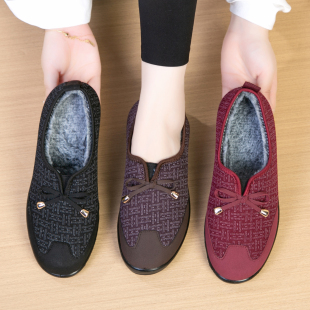老北京布鞋女冬季加绒加厚二棉鞋防滑软底一脚蹬中老年妈妈保暖鞋