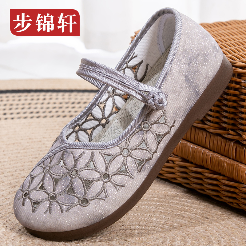 夏季新款绣花鞋防滑软底妈妈鞋