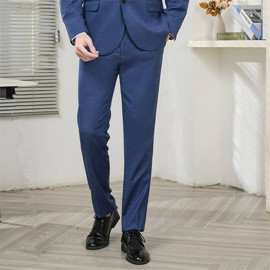 宝马领创汽车4S店上班工作服雾霾蓝西裤男士直筒修身西装裤子工装