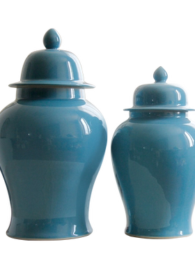 景德镇陶瓷蓝色广口家居麦穗花瓶