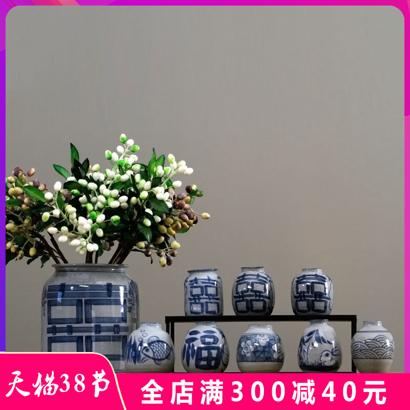 景德鎮青花瓷花瓶擺件陶瓷客廳鮮花麥穗蘆葦干花插花水養寬口復古
