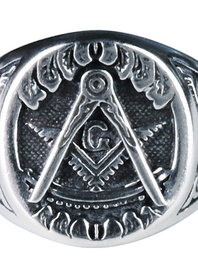 羿采男女生复古925纯银戒指自由石匠Freemasonry银饰品徽章银戒子