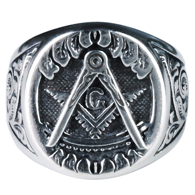 羿采男女生复古925纯银戒指自由石匠Freemasonry银饰品徽章银戒子
