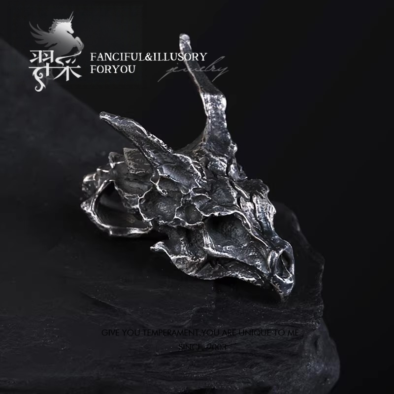 羿采霸气龙之骸骨银吊坠潮男士个性欧美时尚银项链女生送男生礼物