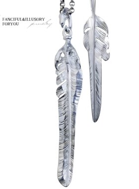 羿采925银做旧羽毛鹰爪项链
