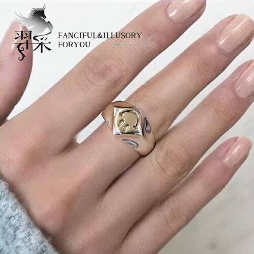 羿采男士925纯银笑脸戒指