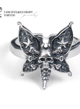 羿采男女情侣925纯银戒指蝴蝶骨浪漫哥特美学银饰欧美哥特INS潮人