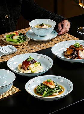 翡翠玲珑景德镇碗家用2025新款高颜值餐具吃饭碗面碗汤碗盘子套装