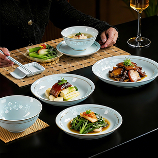翡翠玲珑景德镇碗家用2026新款高颜值餐具吃饭碗面碗汤碗盘子套装
