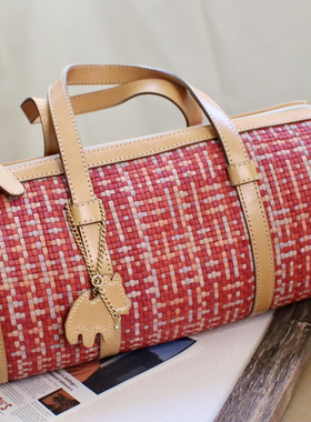 日本购回Vintage北村狗狗包Kitamura编织波士顿包包手提包二手包