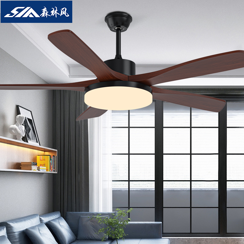 森林风实木客厅吸顶LED风扇一体 静音变频餐厅吊扇灯 吊顶风扇灯