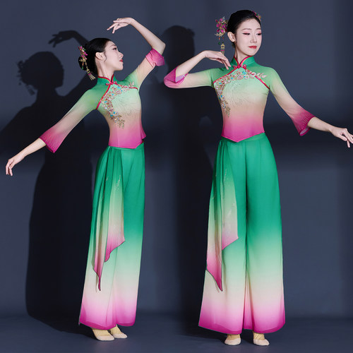 胶州秧歌服演出服2026新款古典舞蹈服装飘逸扇子舞伞舞表演套装女