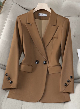 咖色小西装外套女高级感2025新款春秋小个子修身收腰显瘦女士西服