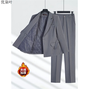 灰色西装套装女2025秋冬新款高级感大学生面试职业装正装西服外套