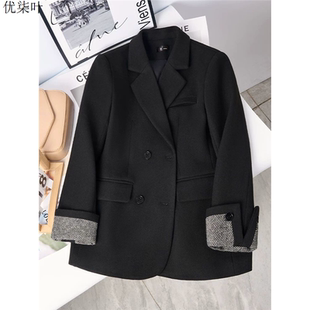 黑色毛呢西装外套女高级感秋冬季2025新款小个子加厚羊毛西服上衣