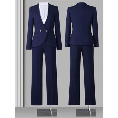 蓝色西装套装女2025新款冬职业气质养生馆珠宝店美容院店长工作服