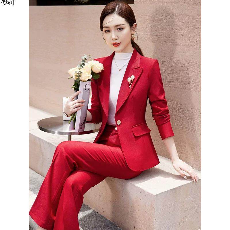 高级感西装套装女秋冬休闲时尚气质红色收腰显瘦正装职业西服外套