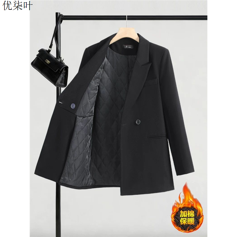 夹棉保暖黑色西装外套女秋冬款高级感轻职场穿搭休闲女士西服上衣