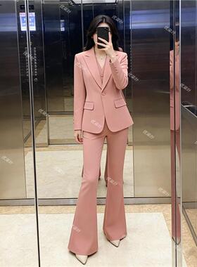 优柒叶粉色西装外套女高级时尚新款春季气质女神工作服西服套装