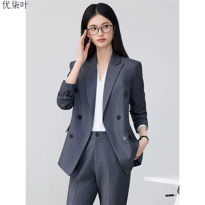 灰色职业西装套装女正装2025秋冬季新款高级感气质小个子通勤西服