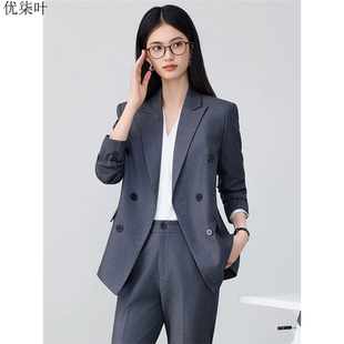 灰色职业西装套装女正装2025秋冬季新款高级感气质小个子通勤西服