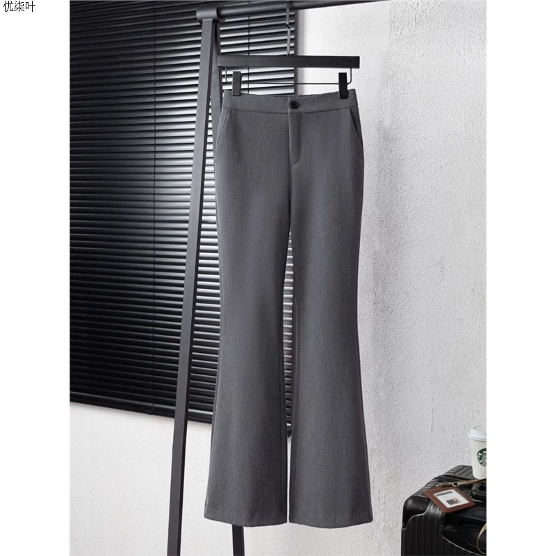 灰色微喇裤西装阔腿裤女2025新款春秋职业正装小个子休闲喇叭裤子