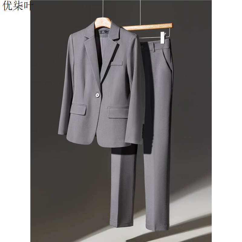 灰色职业西装套装女小个子高级感春秋气质正装通勤西服外套工作服