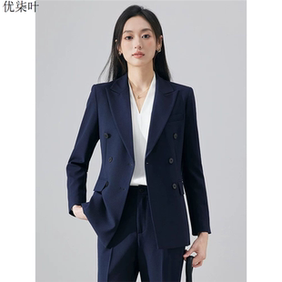 藏青色西装套装女2025新款秋冬季高级感气质小个子职业装西服外套