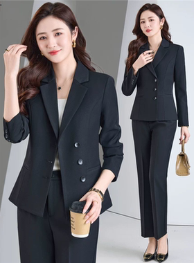 黑色西装套装女春秋职业装职场面试正装小个子女士西服外套工作服
